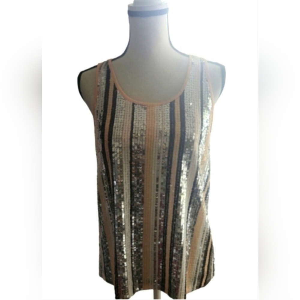 Isla Maude Women's Lined Multi Colored Sequins Summer Crew Neck Tank Top - Picture 2 of 15